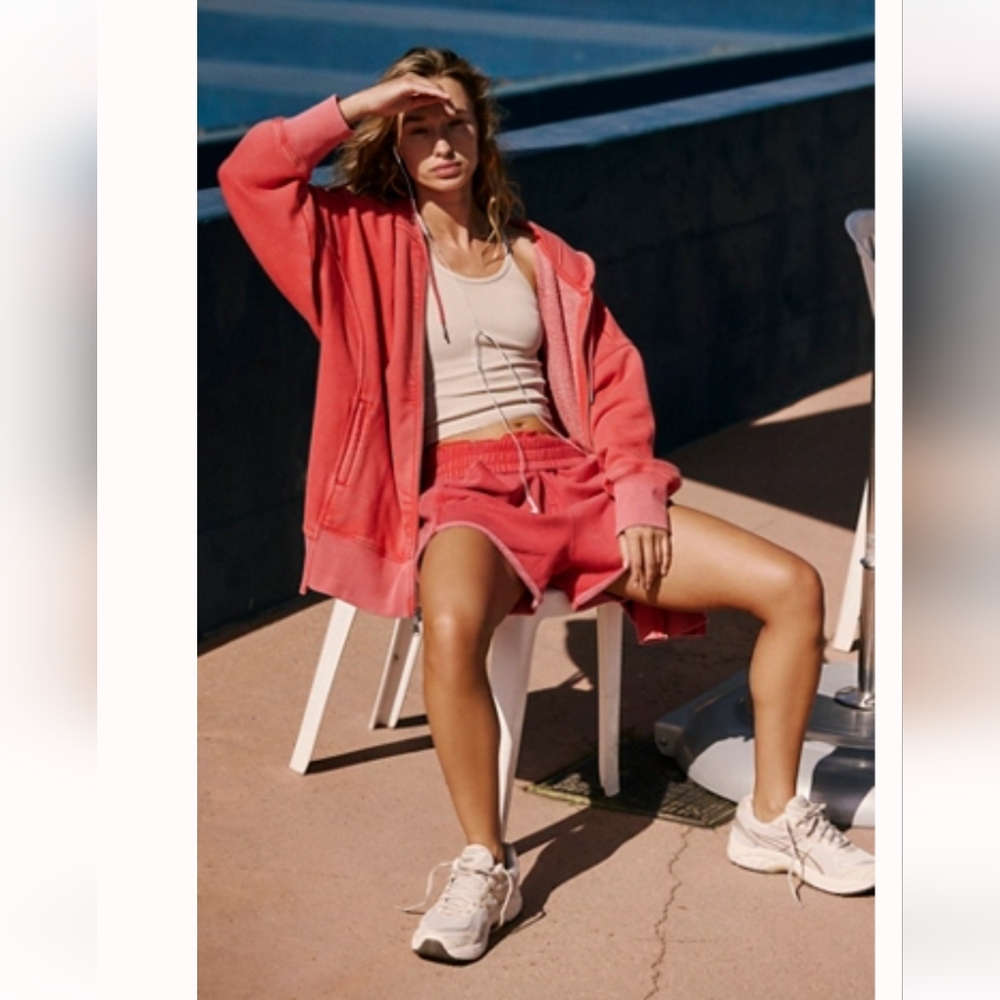 Free People Red Zip-Up Hoodie